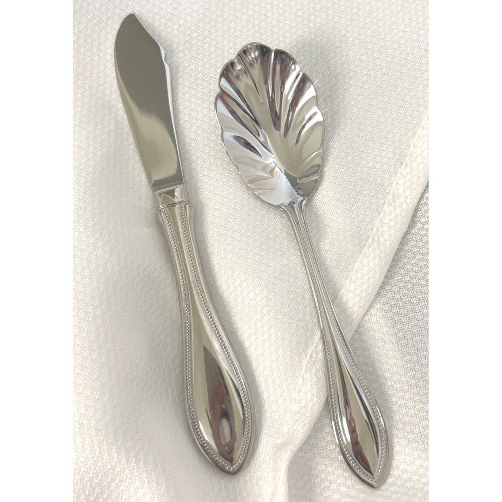 Oneida Beaded Stainless Butter Spreader & Shell Sugar Spoon Replacement Set